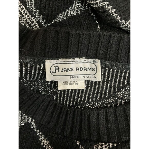 VTG Jane Adams Womens Shimmery Geometric Print Sweater OS Silver Black 80s Glam - Picture 3 of 4